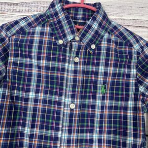 Ralph Lauren Shirt Toddler 3T Blue Green Pink Multi Long Sleeve Button Down Pony